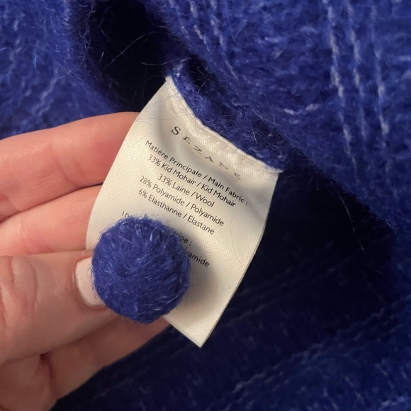 SEZANE Lilou Scalloped Mohair Jumper Cardigan Sweater in Royal Blue | Fits M | - Picture 8 of 8